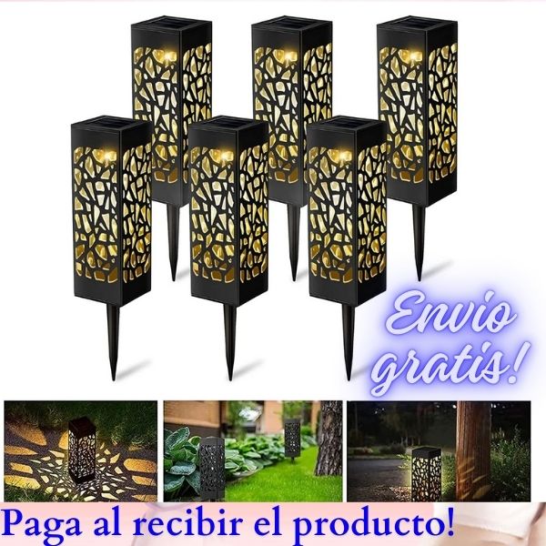 6 ESTACAS SOLARES LED EN DISEÑO JARDIN